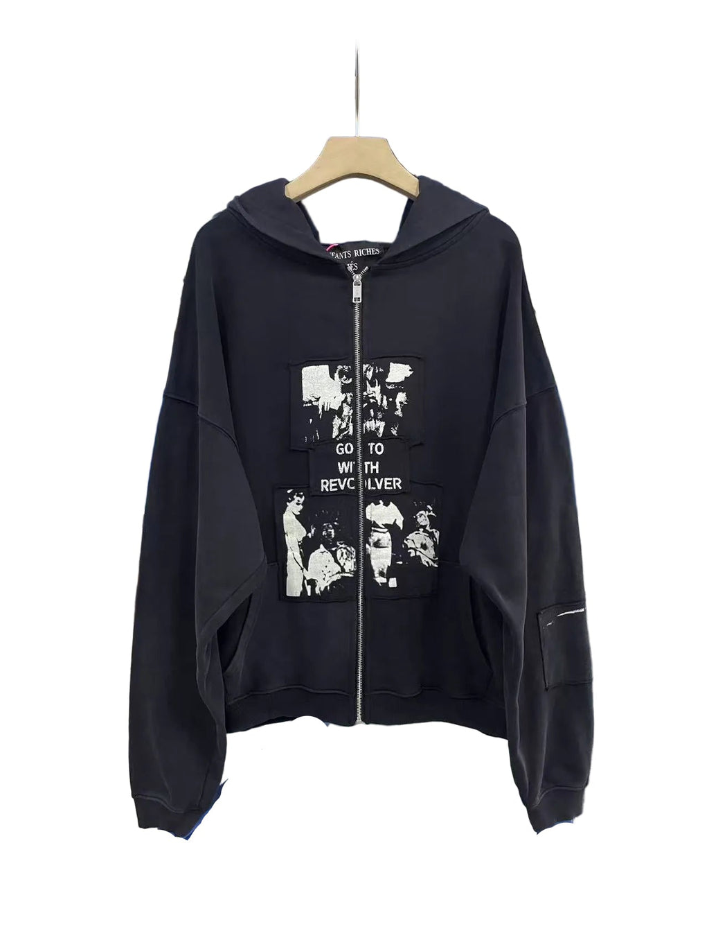 ERD Multi‑Patch Collage Graphic Cropped Full‑Zip Hoodie
