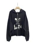 ERD Multi‑Patch Collage Graphic Cropped Full‑Zip Hoodie