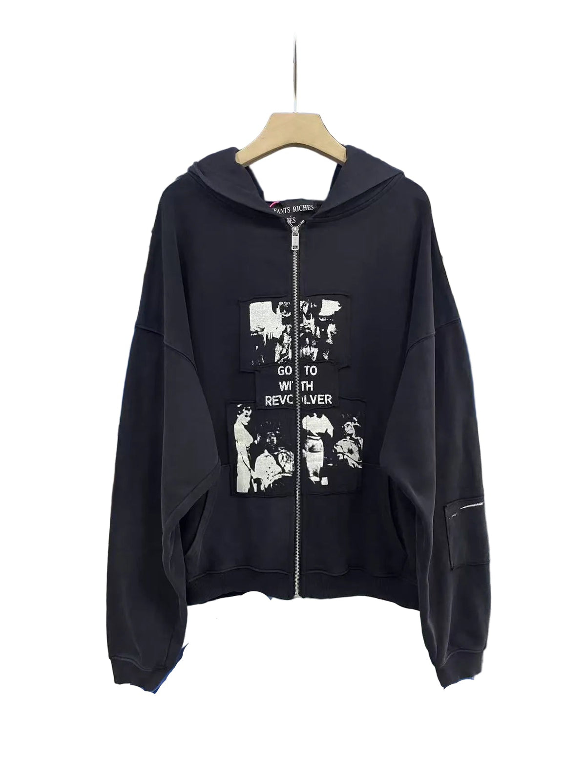 ERD Multi‑Patch Collage Graphic Cropped Full‑Zip Hoodie